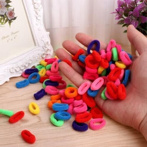 100pcs Kid Girls Hair Scrunchies Candy Color Elastic Rubber Band Hair Bands Durable Towel Rope Ring Ponytail Holder Ties