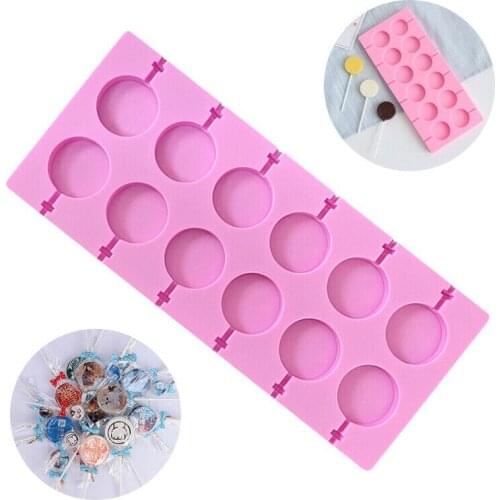 12 Holes Round Ball Lollipop Mold Silicone Cake Mold Non-stick Dome Chocolate Mould With Sticks For Candy Ice Cubes Diy Maker