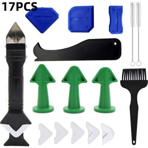 17pcs 3in1 Silicone Remover Sealant Smooth Scraper Caulk Finisher Grout Kit Tools Floor Mould Removal Hand Tools Set Accessories