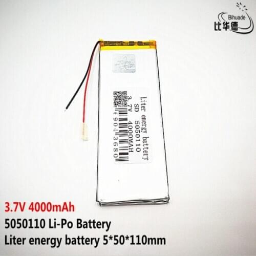 2pcs Liter energy battery Good Qulity 3.7V,4000mAH 5050110 Polymer lithium ion / Li-ion battery for tablet pc BANK,GPS,mp3,mp4