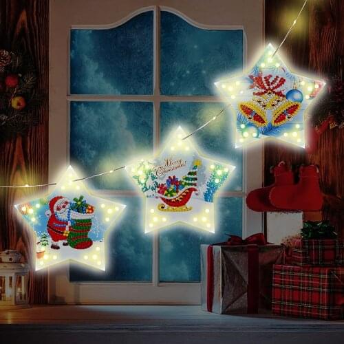 3Pcs/Set DIY Special Shaped Diamond Painting Christmas Ornaments Led Light Hanging Christmas Tree Decoration Gifts