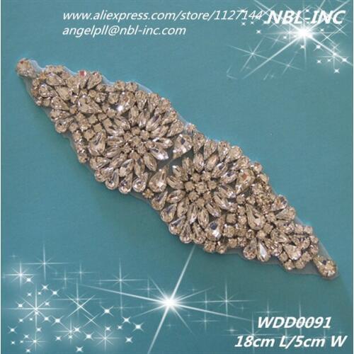 30pcs) Wholesale hand beaded sewing silver crystal rhinestone applique patch iron on for dresses WDD0091