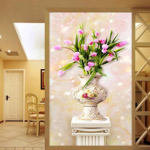 3D Stereo Relief Jade Tulip Vase Wallpaper Roman Column Entrance Mural Living Room Hotel European Style Home Decor Papel Pintado