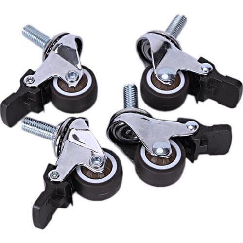 4Pcs Mini Small Casters 1 Inch M8X15Mm Tpe Silent Wheels With Brake Universal Casters Wheel For Furniture Bookcase Drawer
