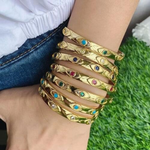 5Pcs Trendy gold open design bangle cuff with rainbow zircon in the eye shape bangle for women 2021 Charm Vintage Jewelry