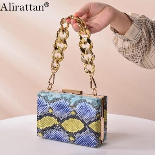 Alirattan New Python PU Leather Evening Bag For Women 2021 Fashion Design Lady Luxury Chain Shoulder Crossbody Bag Purse Clutch