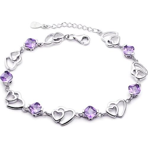 Silver Plated Crystal Bracelet Romantic Heart Chain Womens Girl Bracelet Womens Wedding Jewelry Valentines Day Jewelry