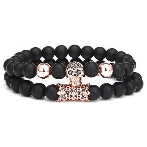 Skull 8mm bohemian multicolor Agate beads Chakra Reiki Buddha Yoga Bracelet elastic adjustable Volcanic Stone Bangles ikg5f