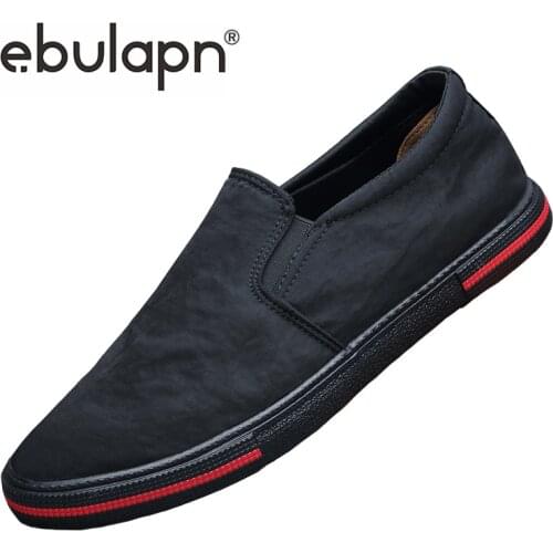 Ebulapn 2021 Men Autumn New Canvas Vulcanized Shoes Korean Version Trend All-Match Solid Low Cut Slip On Lazy Loafer Shoe E20046