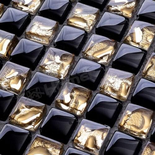 Express shipping free!! black and golden mixed glass mosaic tiles for bathroom shower wall tiles crystal mixed black mosaic
