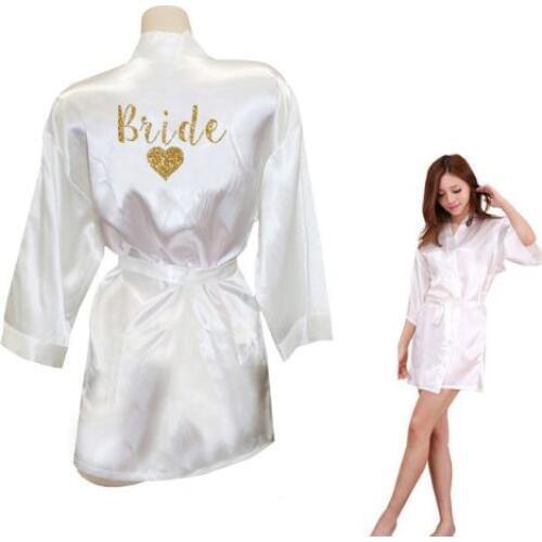 TEAM BRIDE Robes Team Bride Heart Golden Glitter Print Kimono Robes Satin Bridal Party Robe Bride Team Wedding Gift