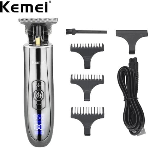 Kemei KM-129 Skeleton Cordless Hair Trimmer for Men LCD Display Haircut Tools Speed Control 0mm Skin Cut Fits Wahl T-Wide Blade