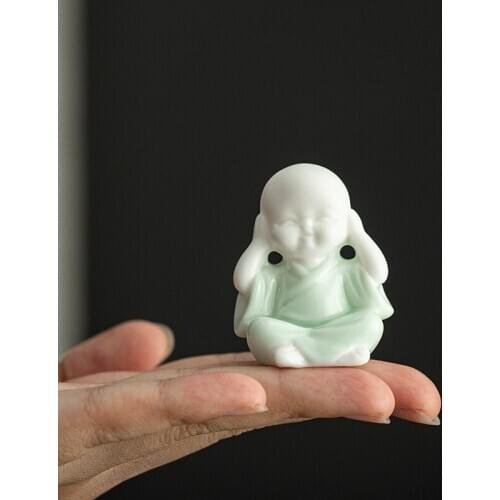 Ceramic Cute Mini Little Monk Tea Pet Figurines Miniature Fairy Garden Buddha Statue Craft Feng Shui Home Decoration Accessories
