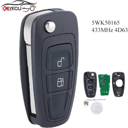 KEYECU 434MHz FSK 4D63 Chip 2B Flip Remote Key for Ford Ranger 2011-2015,for Mazda 3 2008-2012 BT50 2011-2015 FCCID: 5WK50165