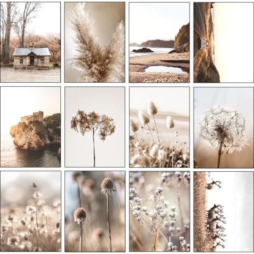 Brown Landscape Dandelion Elk Poster Nordic style Wall Art Print Canvas Painting Decor Pictures For Living Room Bedroom