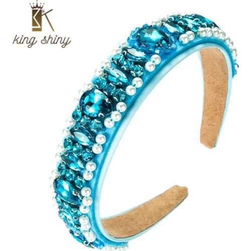 King Shiny Baroque Multi Color Diamond Headband for Woman Luxury Hand Made Crystal Beaded Hairband Bridal Wedding Hair Accessory
