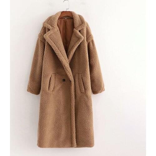 Evfer Women Casual Woolen Khaki Warm Long Coats Oversize Female Fashion Teddy Cashmere Loose Jacket Ladies Winter Thick Outwear