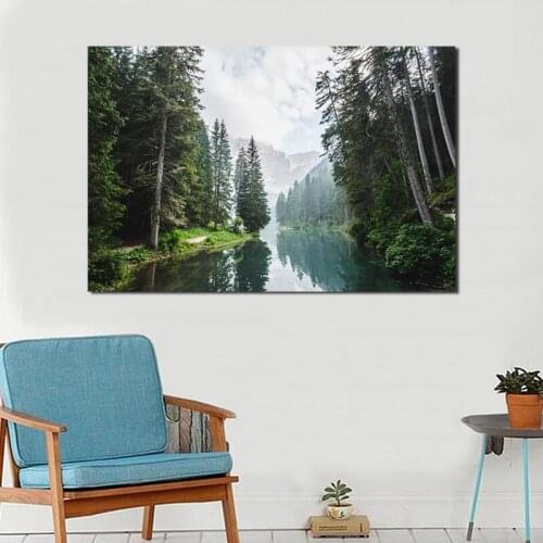 Forest Lake Mountain Natural Wall Art Canvas Posters Prints Landscape Painting Oil Wall Pictures Living Room Home Decor Artwork