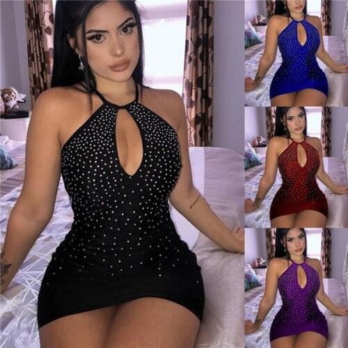 Summer Dress Women Diamonds Dress Sleeveless Halter Strapless Hollow Out Short Bodycon Dresses 2021 Ladies Sexy Clubwear