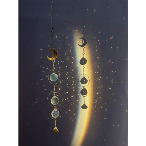 Aura Crystal Moonphase Suncatcher | Window Light Catcher | Prism Celestial Rainbow maker | Sun, Moon and Stars | Witchy Gift