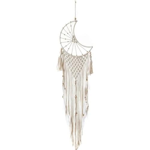 68UE Moon Macrame Wall Hanging Tapestry Handmade Woven Boho Wall Decoration Dreamcatcher Backdrop Baby Nursery Room Decoration
