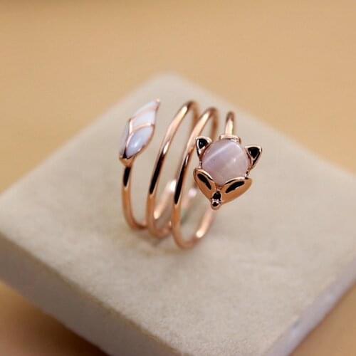 Cute Female Small Fox Animal Ring Boho Fashion Rose Gold Open Engagement Ring Vintage Wedding Rings For Women Jewelry Gifts