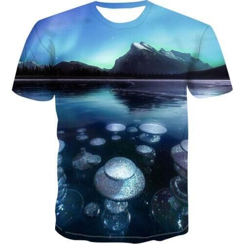 2020 new Popular 3D print nature / landscape printing mens T-shirt short sleeve long skirt round collar versatile street style