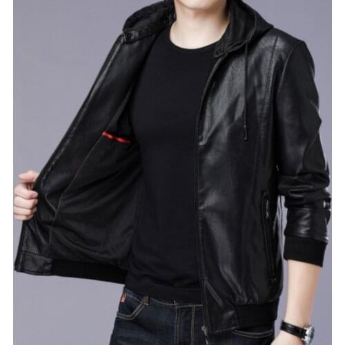 Mens leather jacket mens motorcycle detachable hood winter coat mens warm jacket luxury jacket mens PU