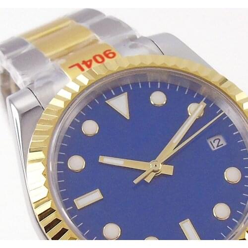 36MM/39mm Sterile Dial Sapphire Glass Yellow Gold Plated Glide Lock Oyster Date Automatic Mens Wristwatch