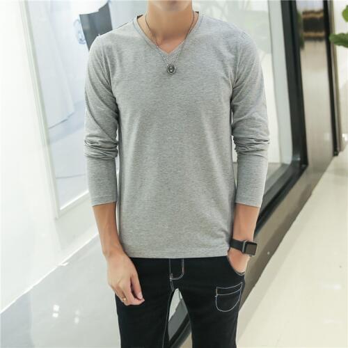 2021 MRMT Mens T Shirts Pure Color V Neck Long Sleeved T-Shirt For Male Thin Material Tee Shirt Men Clothing Tees