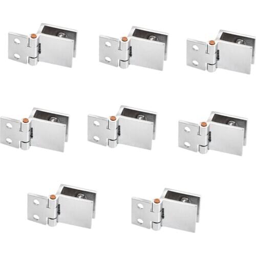 Set of 8 Glass Door Hinges, 5mm-8mm Adjustable Rectangle Clamp Single Clip for Cabinet Cupboard Glass Door Hinges