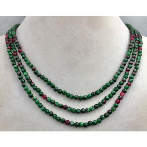 New 4mm NATURAL Green RUBY FACETED BEADS NECKLACE 3 STRAND
