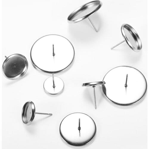20pcs/lot Stainless Steel Blank Earring Base Cameo Base Fit 6-25 mm Glass Cabochons Earring Setting Diy Jewelry Making Findings