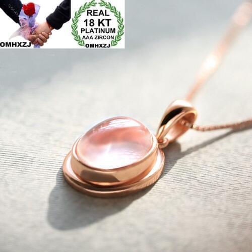 OMHXZJ Wholesale European Fashion Woman Girl Party Wedding Gift Rose Quartz Zircon 18KT Rose Gold Necklace Pendant Charm CA179