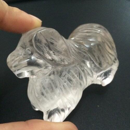 Natural Mineral Carved Clear Crystal Dog Decoration Animal Figurines