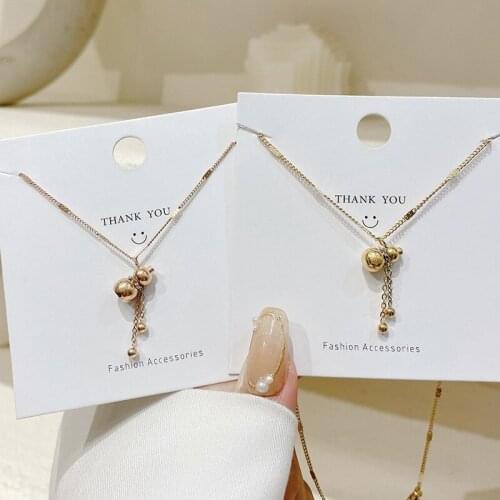 Origin Summer Chinese Style Stainless Steel Gold Color Lucky Cucurbit Pendant Necklace for Women Round Bead Necklace Jewelry