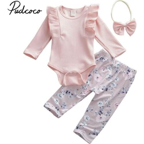 Pudcoco 0-24M Baby Girl Bodysuit Baby Boys Jumpsuits New Years Long Sleeve Tops Floral Pattern Pants Outfits Clothes
