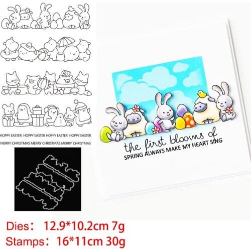 Rabbit Fox Animal Stamp and Dies 2021 Transparent Clear Silicone Stamp Cutting Die Set for DIY Scrapbooking Photo Decorative
