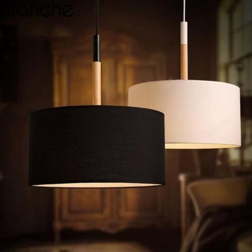 Fabric Pendant Lights Wood Hanging Lamp for Dining Room Bedroom Bar Art Decor Lighting Fixtures Modern Led Suspension Luminaire