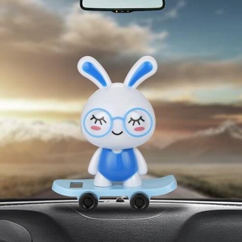 Car Ornaments Decoration ABS Skateboard Rabbit Doll Shaking Head Toys Auto Interior Dancing Animal Home Furnishing Accessories