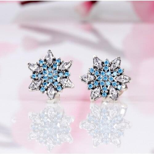 Authentic S925 Sterling Silver Pan Earring New Blue Snowflake Fashionable Earrings For Women Wedding Gift Fashion Jewelry