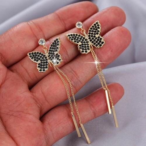 Women Earrings Fully Inlaid Cubic Zirconia Tassel Long Butterfly Earrings Fashion Banquet Wedding Earrings Gift For Girlfriend