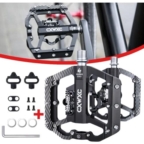 1Pair Dual Function Bicycle Pedal with Cleat for SPD System MTB Road Bike Anti-slip Sealed Bearing Pedals Cycling Accessories