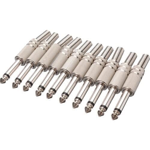 10pcs/lot 6.35mm Jack Mono Male Audio Plug Cable Wire Adapter Connector 1/4Inch Mono Terminal Plug Adapter