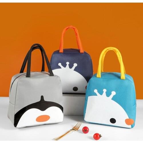 5 Styles Newest Arrival Cute Cartoon Lunch Box Reusable Waterproof Color Block Insulated Bag with Handle