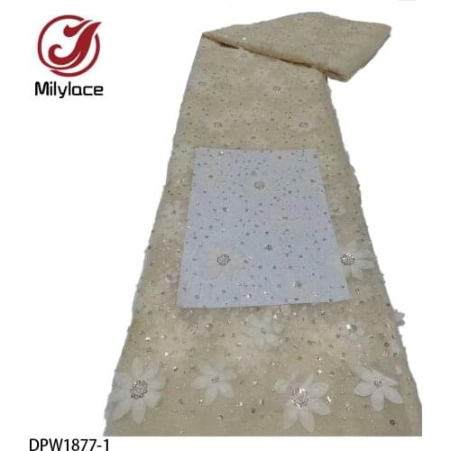 African 3D Flowers Sewing Lace Fabric French Sequin Tulle Laces Fabrics Lovely Design for Nigerian Wedding Party Dress DPW1877