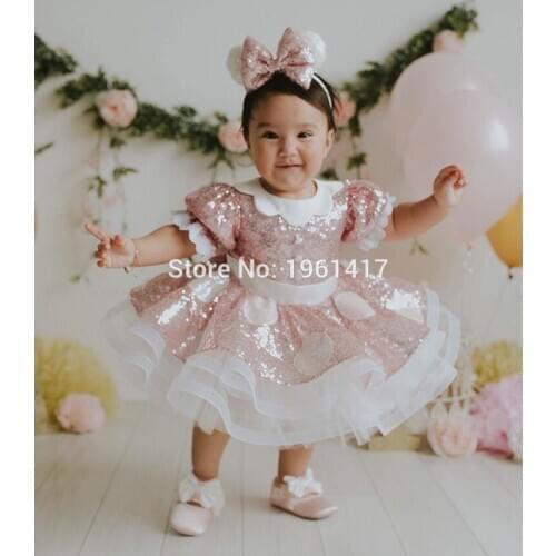 Baby Girls Dresses Sequins Top Knee Length princess Birthday Dress Party Gown Kids Clothes White Dot AG0263