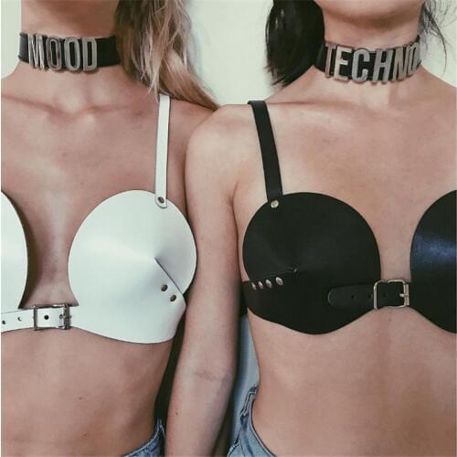 Gothic Metal Rivets PU Leather Bralette Bras For Women Adjustable Buckle Straps Wireless Thin Underwear Sexy Lingerie Intimates