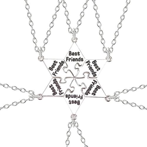6-piece Best Friend Necklace Hexagon Letter Pendant Bff Choker Fashion Men And Women Friendship Necklace Jewelry Accessories