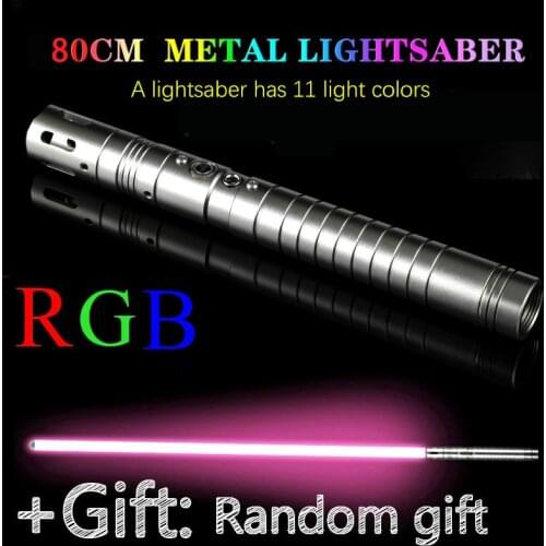 80cm RGB Changing Color Laser Sword Lightsaber Force Heavy Dueling LED Luminous Metal Handle Outdoor Wars Knife Stick Weapon Toy